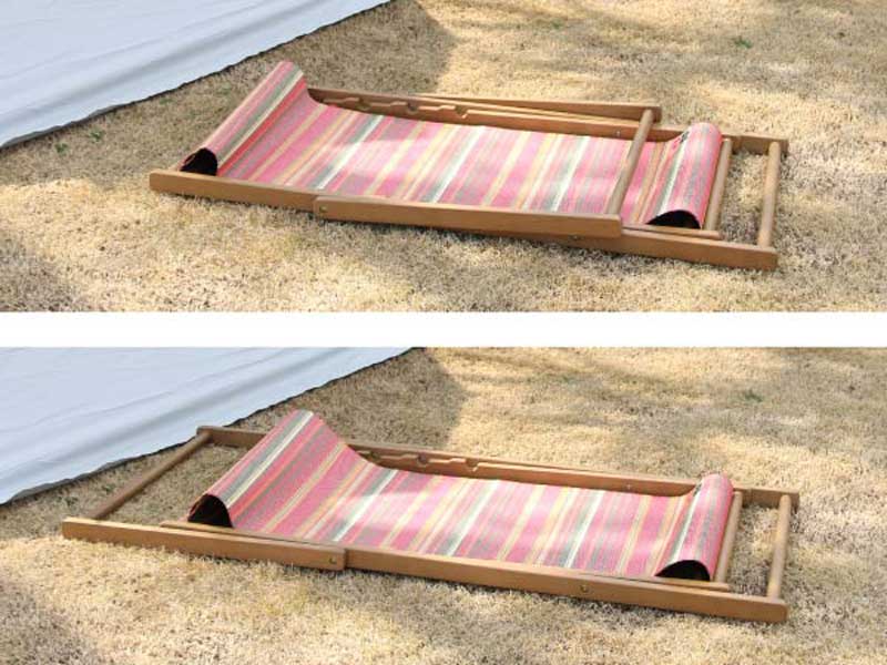 松右衛門帆を使用した折り畳みできる ウッドデッキチェア 松右衛門帆を