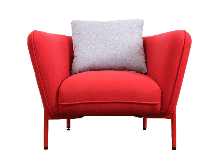 真っ赤な張地の1人掛けソファ グレーのクッション付き