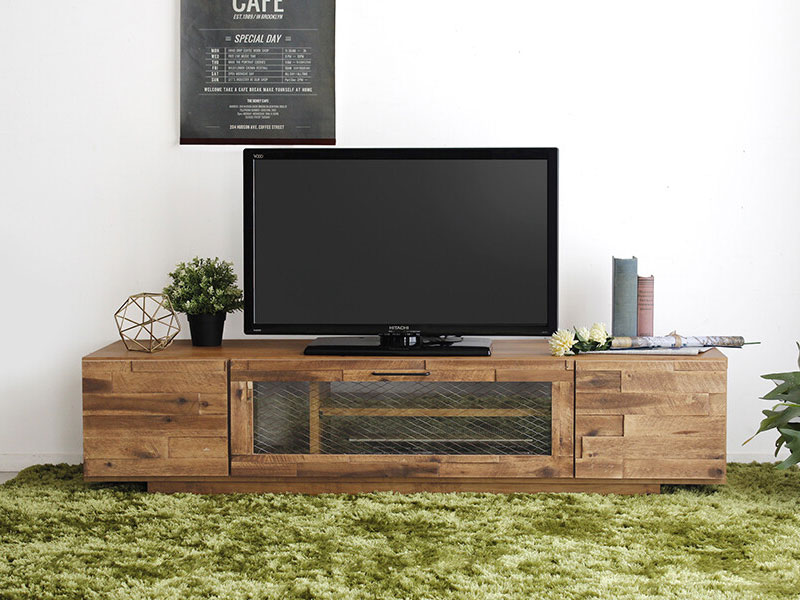 レンガ調の木材×網入りガラスのテレビボード | 幅150cm
