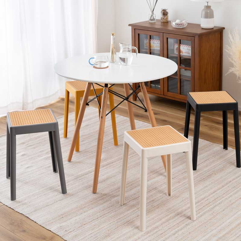 スツール 四角座面 ラタン調 座面高46cm 完成品｜重ねてすっきり収納