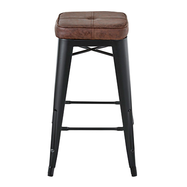 アイアンスツール　本革　ブラック　張座 レザーの座面とブラックのアイアンがクールでかっこいいハイ