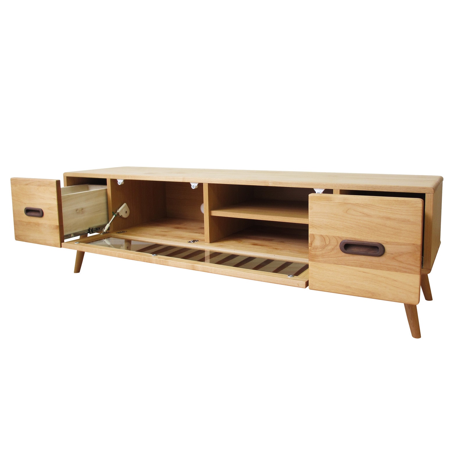 天然木のテレビボード サイドに小物収納 下には雑誌収納付き【幅152cm】