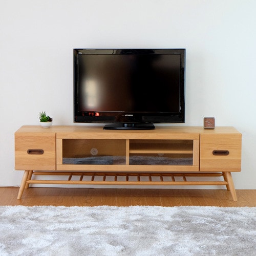 天然木のテレビボード サイドに小物収納 下には雑誌収納付き【幅152cm】