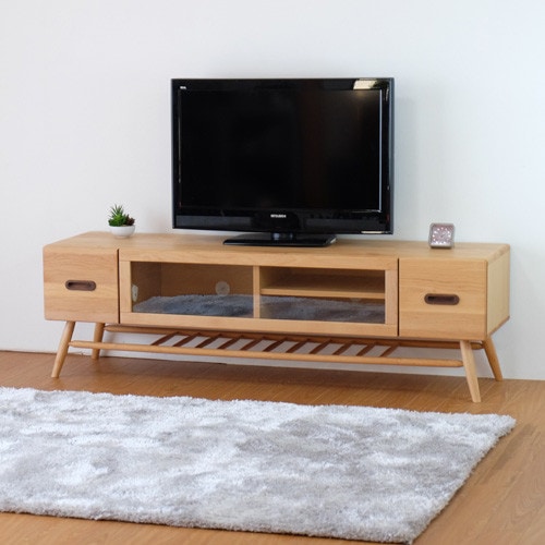 天然木のテレビボード サイドに小物収納 下には雑誌収納付き【幅152cm】