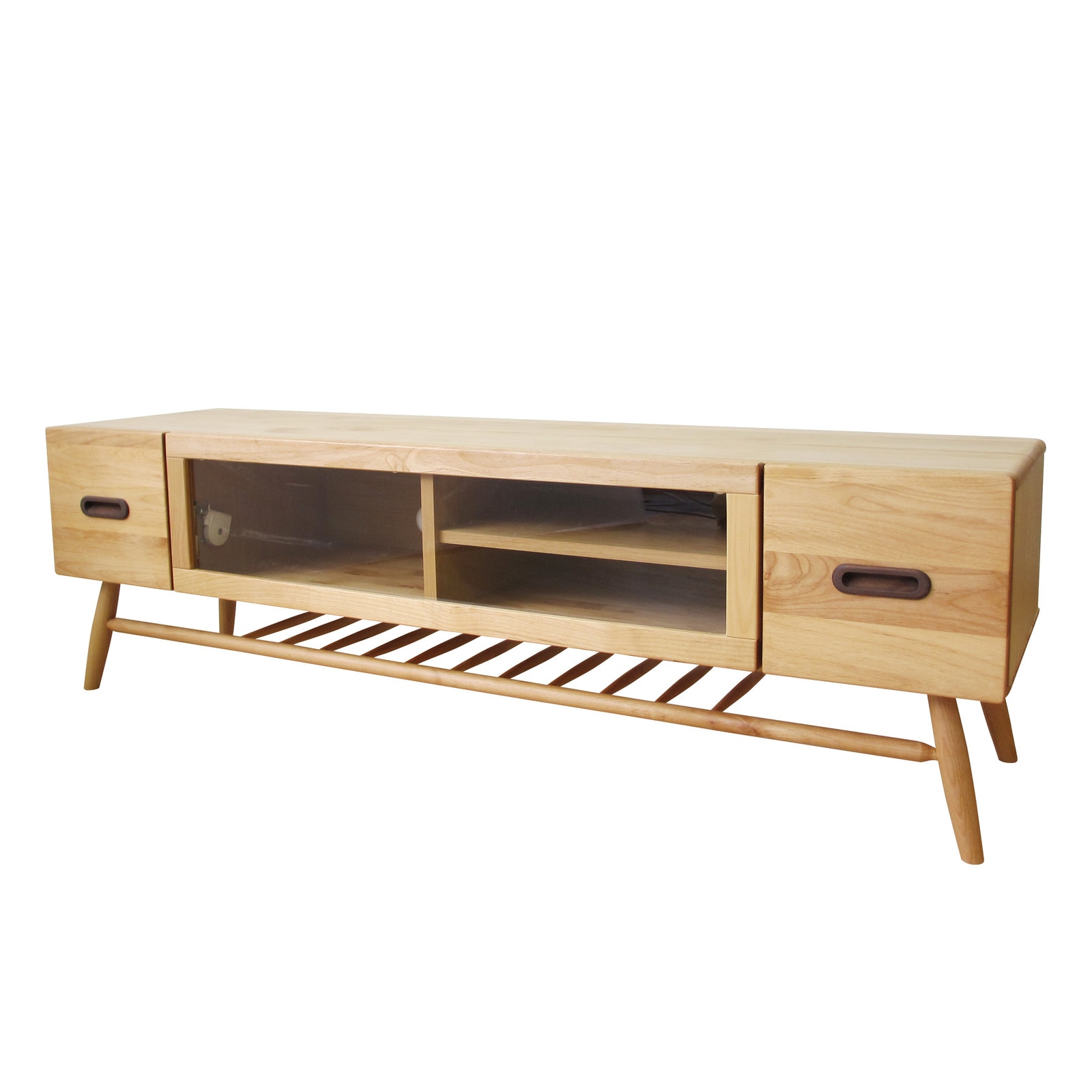天然木のテレビボード サイドに小物収納 下には雑誌収納付き【幅152cm】