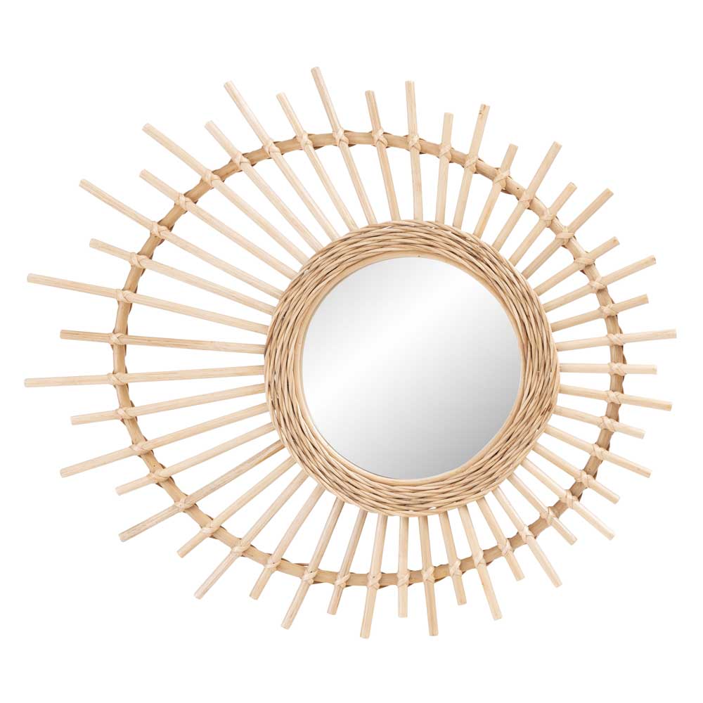天然ラタンの丸型ミラー｜太陽モチーフの壁掛け鏡 | インテリア・家具