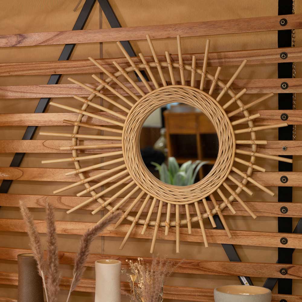 【ヴィンテージ】✴︎特大ラタンの壁掛けミラー✴︎ ラタンミラー ミラー 鏡 姿見 壁掛け ウォールミラー スタンド 丸型 円
