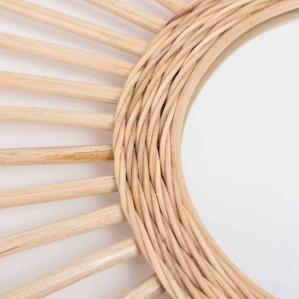 天然ラタンの丸型ミラー｜太陽モチーフの壁掛け鏡 | インテリア・家具