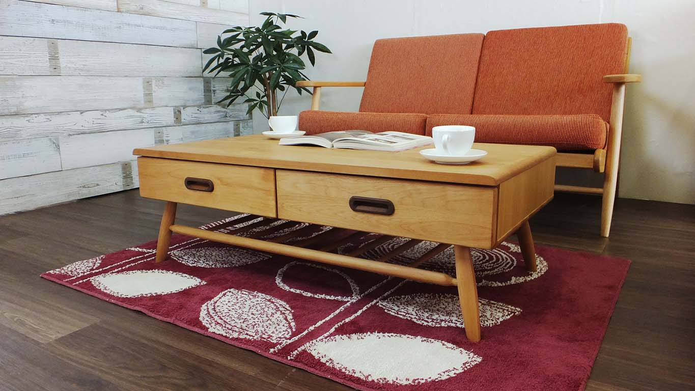 センターテーブル 収納 ナチュラル NO【105cm】無垢材