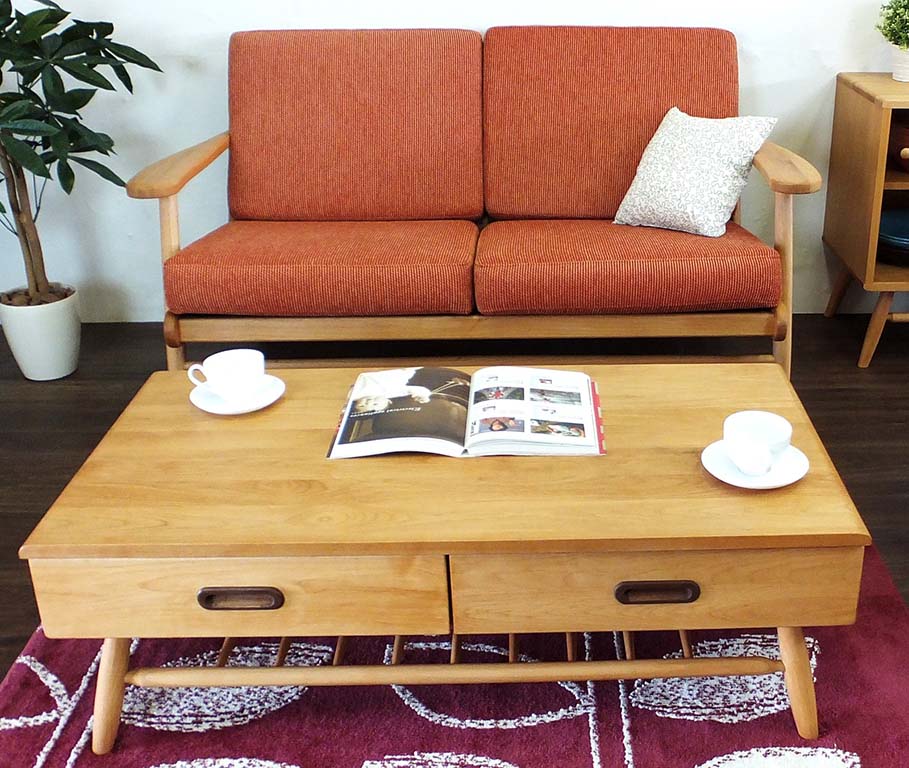 センターテーブル 収納 ナチュラル NO【105cm】無垢材