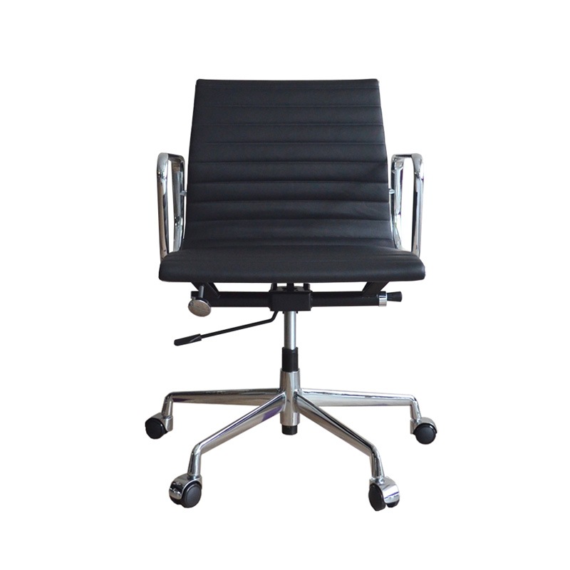 アルミナムチェア イームズ【ローバック/フラッドパッド】本革ブラック