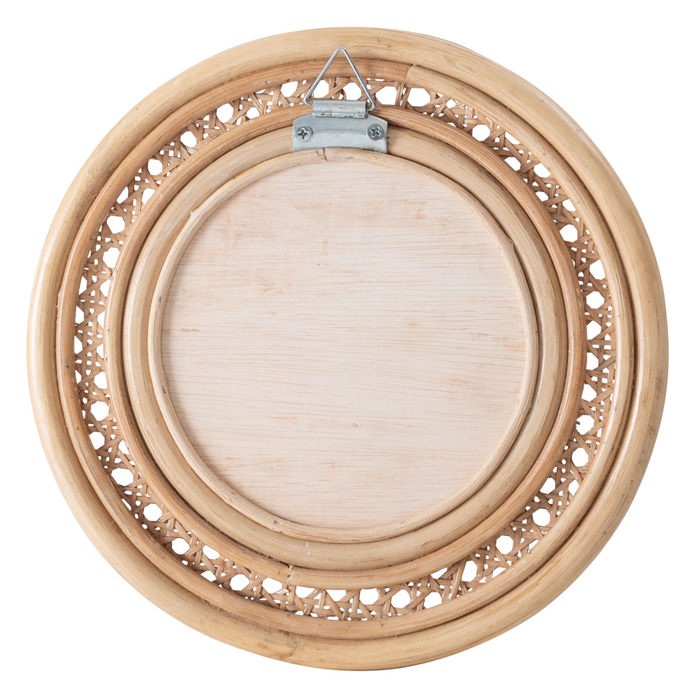 ラタン製ラウンドミラー｜繊細な編み込みが美しいナチュラルインテリア