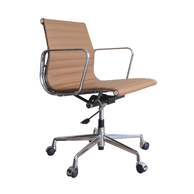 アルミナムチェア イームズ【ローバック/フラッドパッド】本革モカ