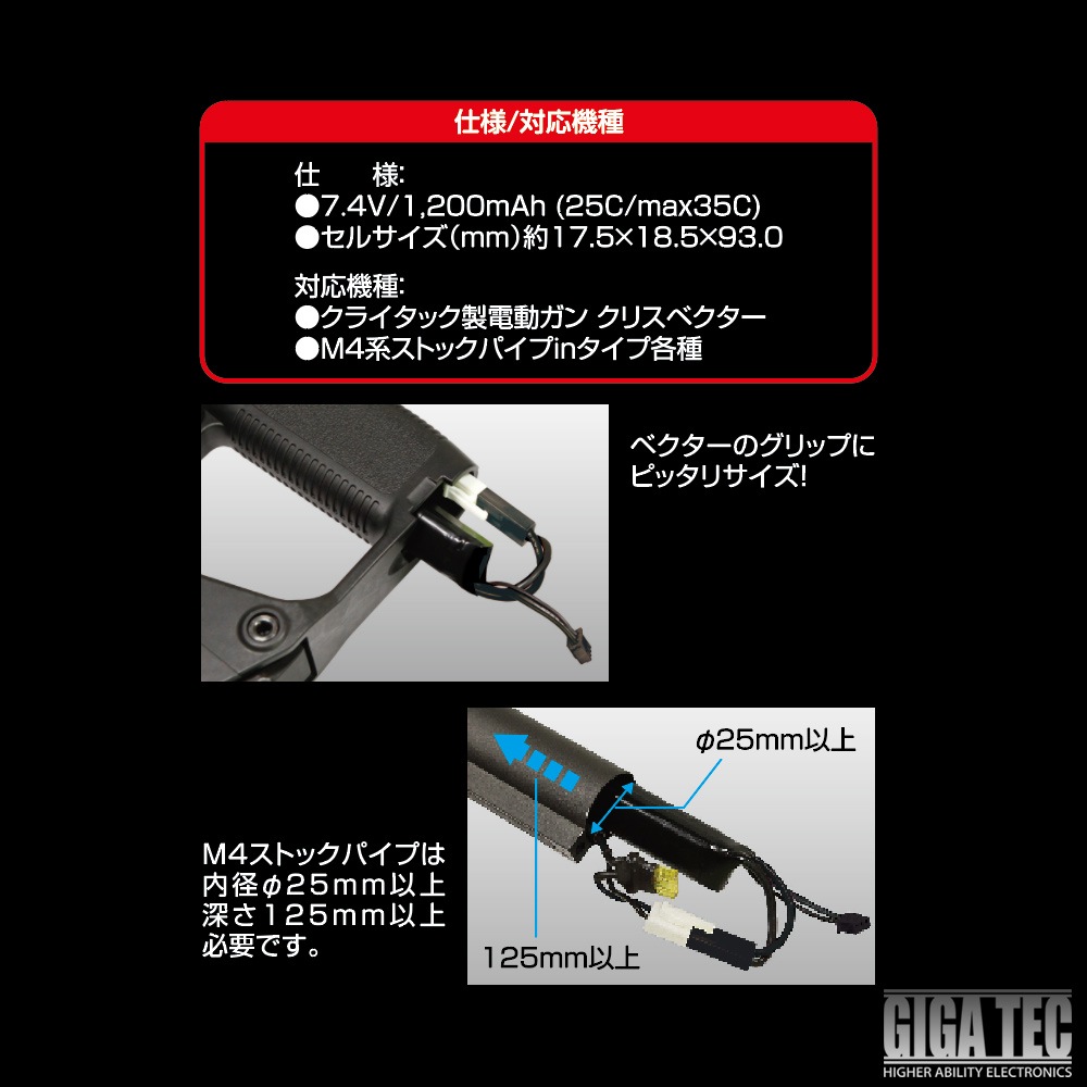 LayLax GIGA TEC EVOリポバッテリー7.4V 1200mah クリスベクター＆M4系