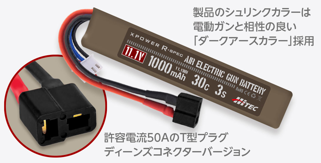 店内全品5％OFFクーポン】HItec LIPOバッテリー 11.1V1000mah 30C T型