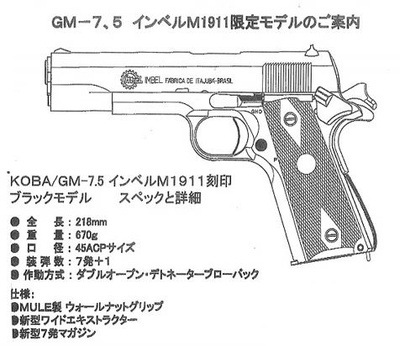 店内全品5％OFFクーポン】KOBA 発火型モデルガン GM-7.5
