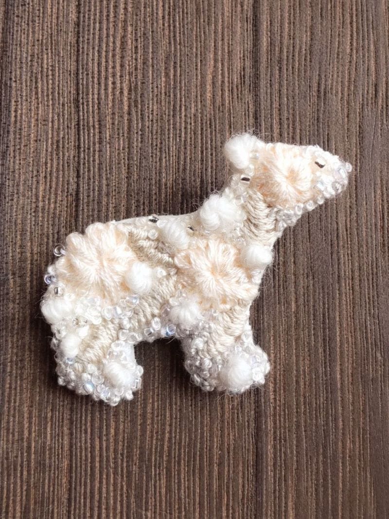 Cute floral Polar Bear hand embroidered Brooch