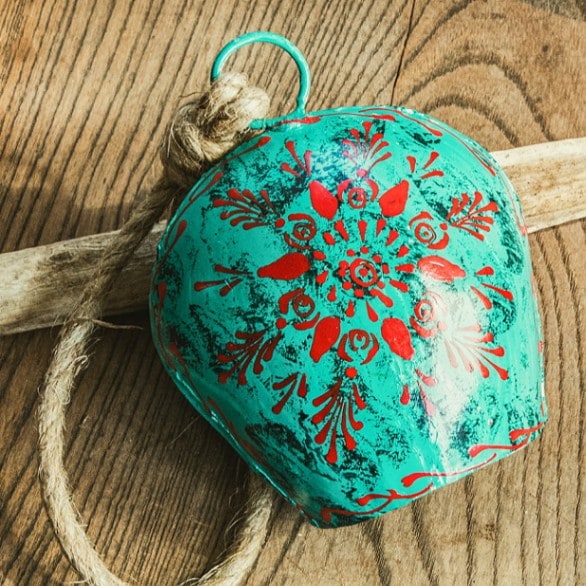 Indian Hand-painted Cow Bells with Jute Rope