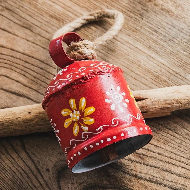 Indian Hand-painted Cow Bells with Jute Rope