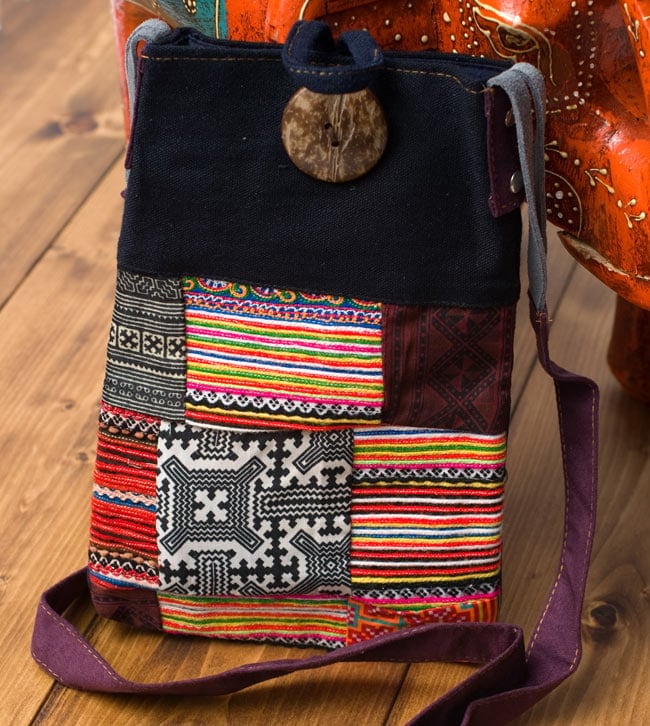 Hmong antique fabric patchwork and leather pouch
