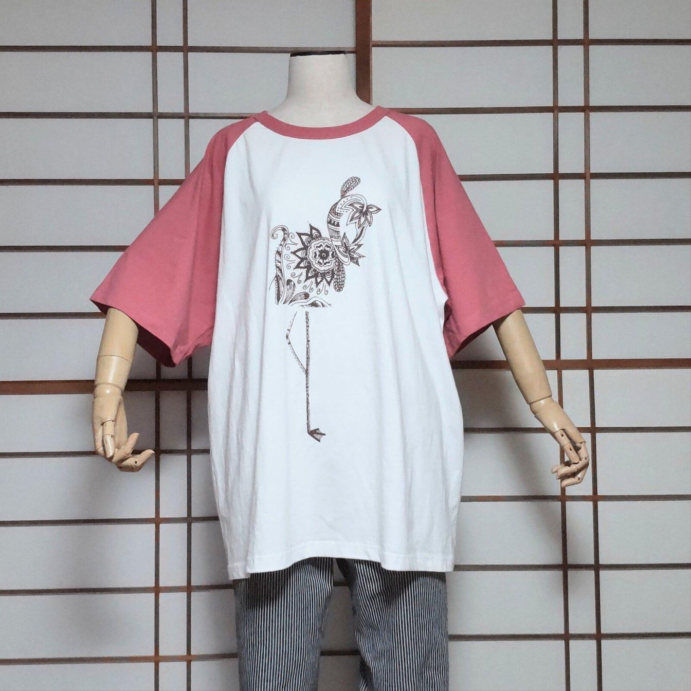 "Flamingo" 6.6oz Cotton100% Raglan Sleeve T-shirts　ladies men's unisex
