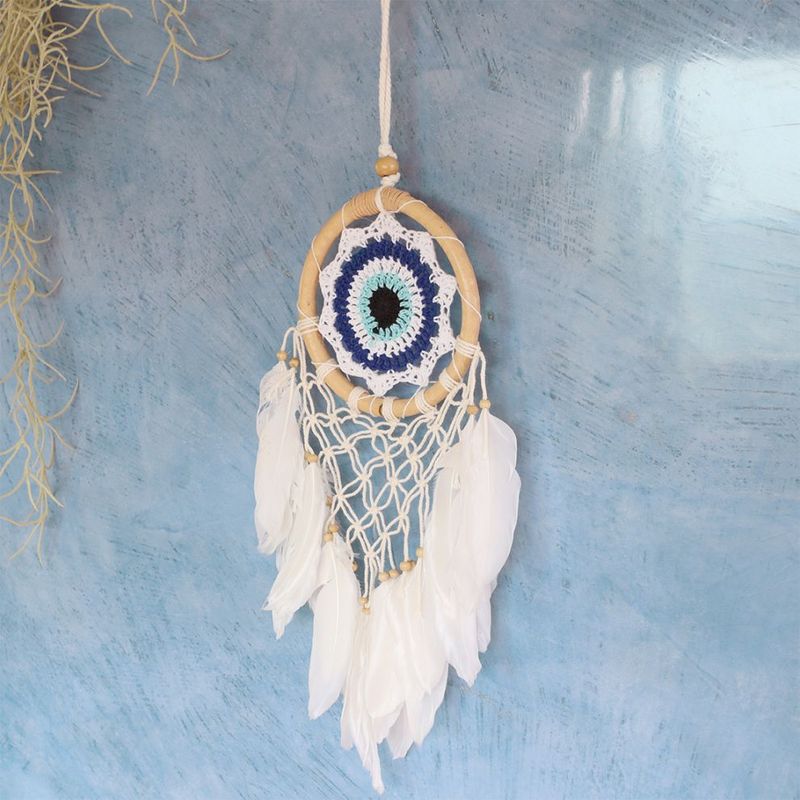 ラタンドリームキャッチャー クロシェ&マクラメ ブルー