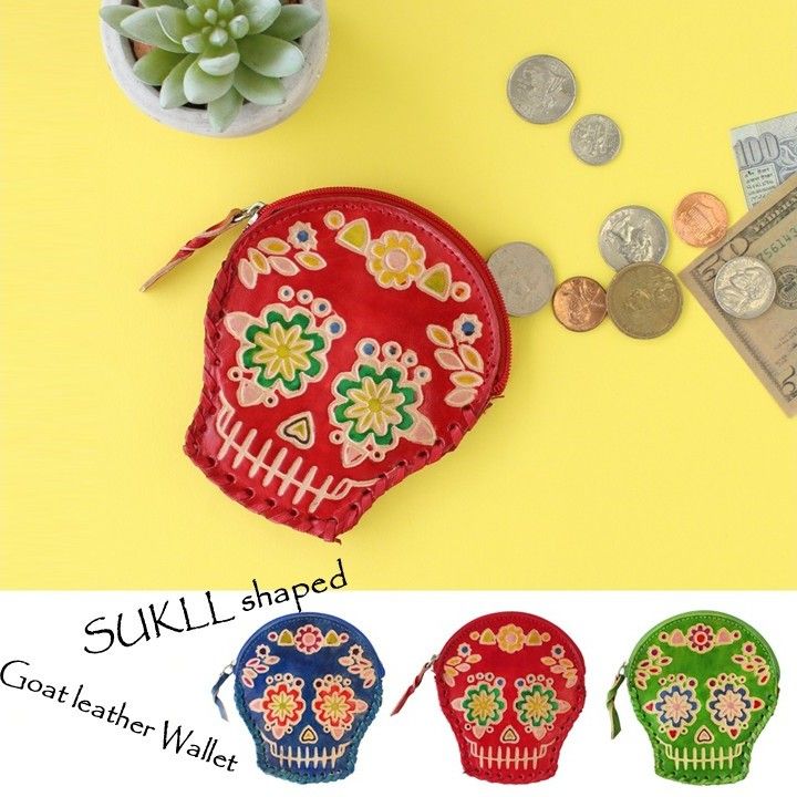 SUKLL shaped Goat leather Wallets