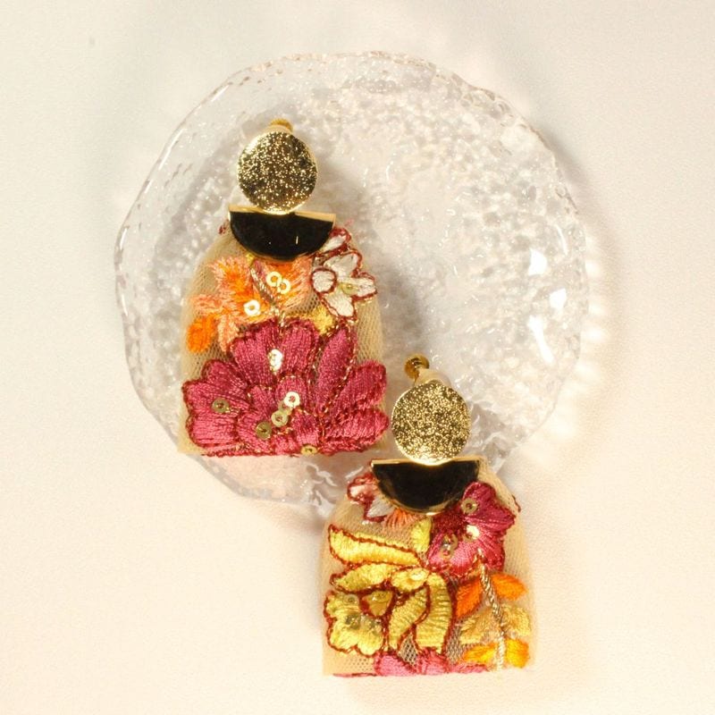 Embroidered Ribbon Clip-on Earrings