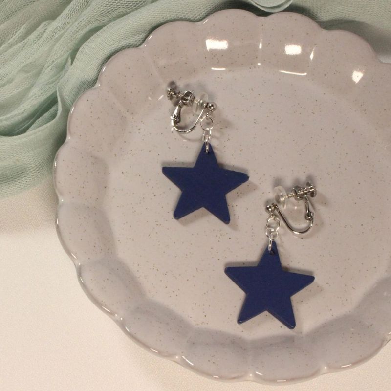 Wooden Star Clip-on Earrings