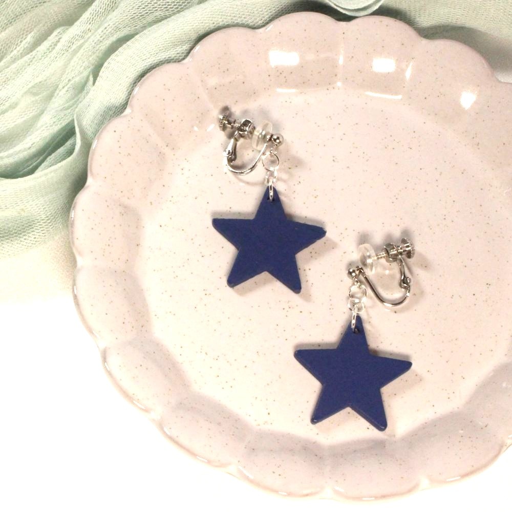 Wooden Star Clip-on Earrings