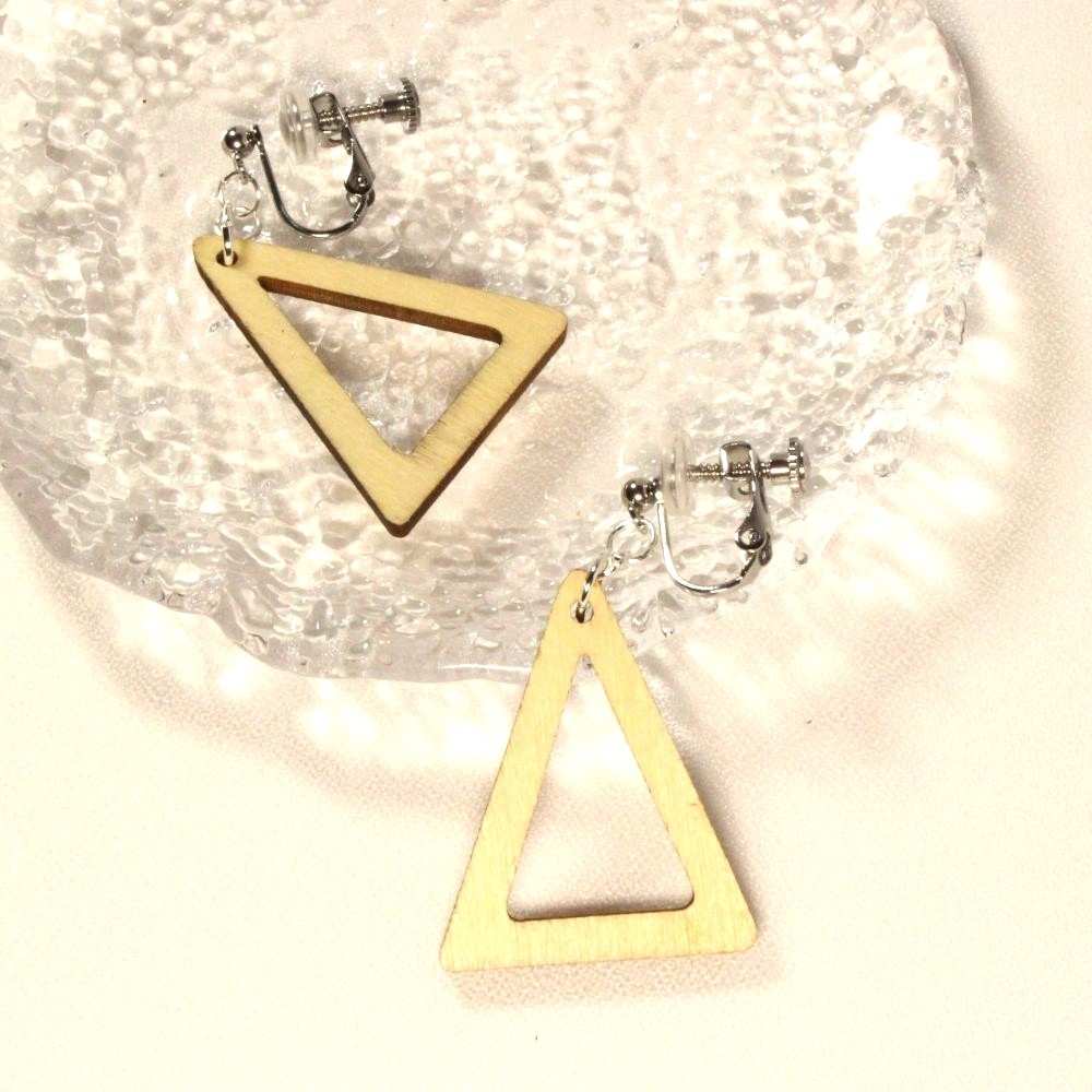 Wooden Triangle Clip-on Earrings