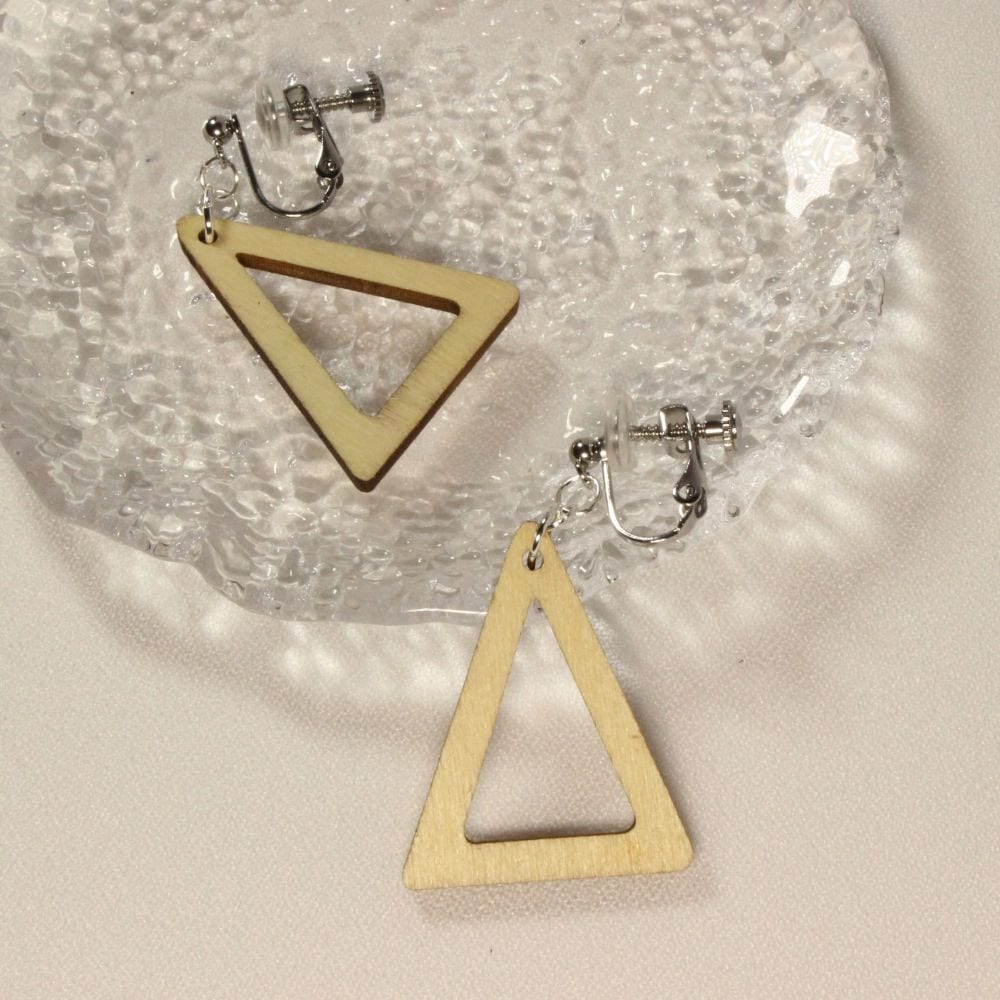 Wooden Triangle Clip-on Earrings