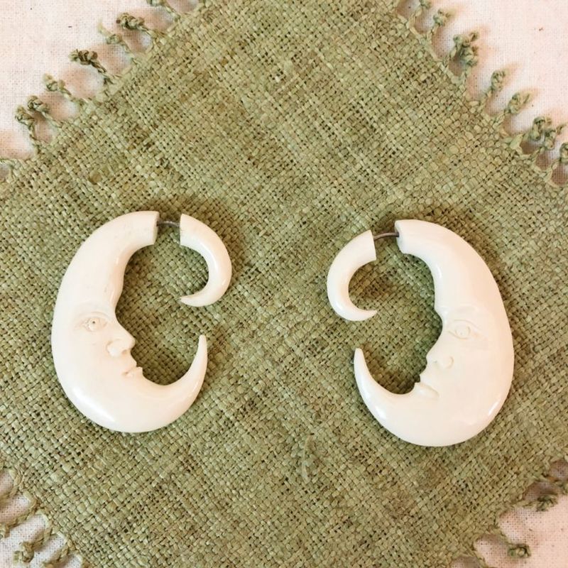 Bone Moon Earrings for pierced ears