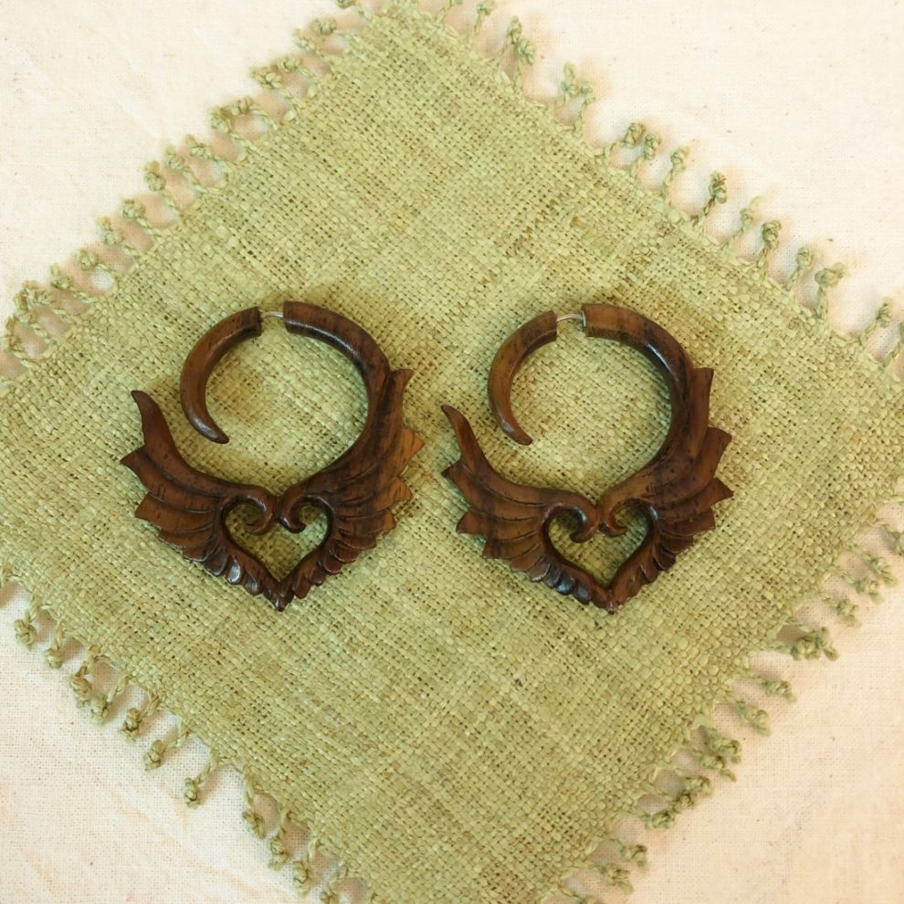 Wooden Heart Earrings for pierced ears
