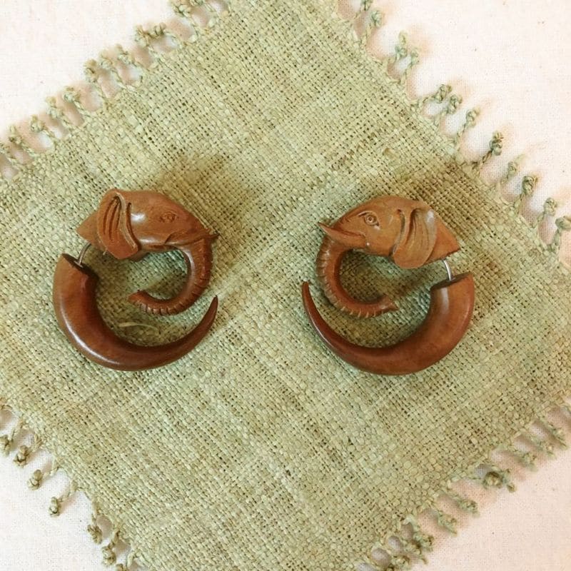 Wooden Elephants Earrings for pierced ears
