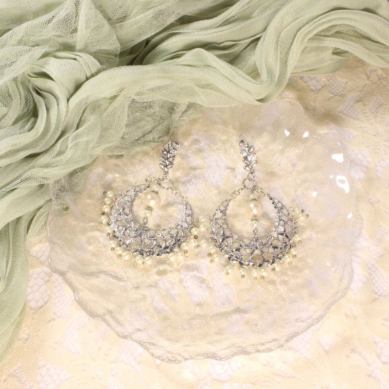 Openwork & Cotton Pearls Clip-on Earrings