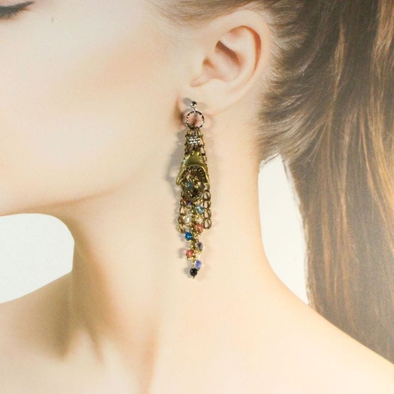 Czech Glass Beads Earrings with Shark Charms