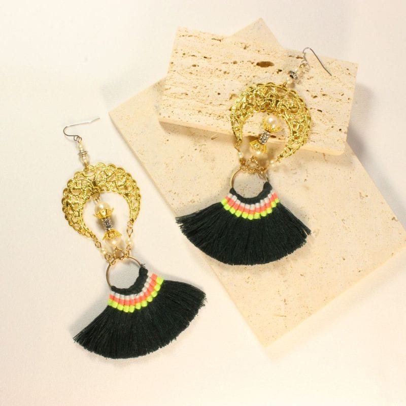Black Fringe Earrings for pierced ears