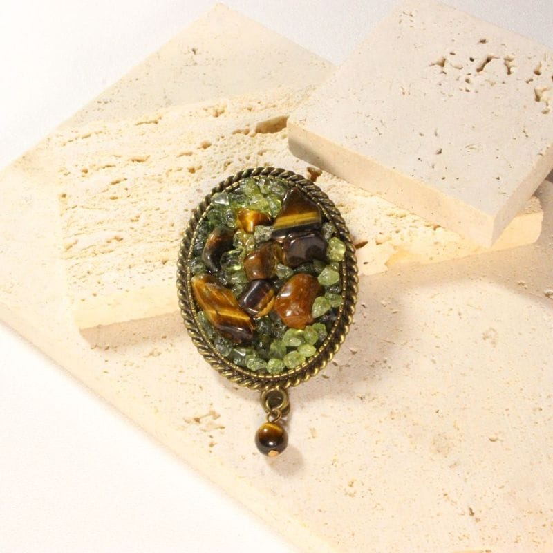 Peridot & Tiger's Eye Brooch