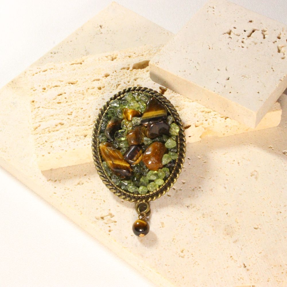 Peridot & Tiger's Eye Brooch