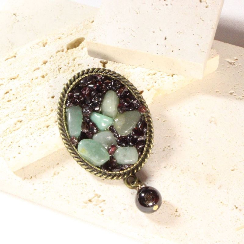 Garnet & Green Aventurine Brooch