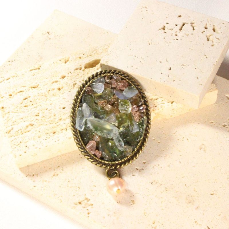 Aquamarine & Strawberry Quartz Brooch