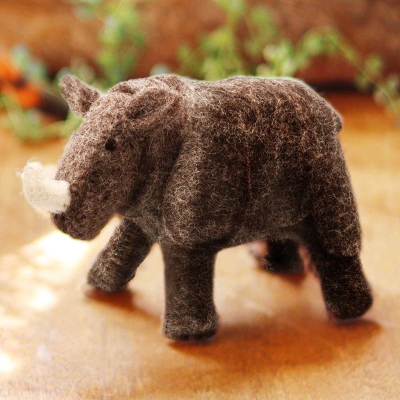 Nepal Wool Felt Animal Ornament - Rhinoceros