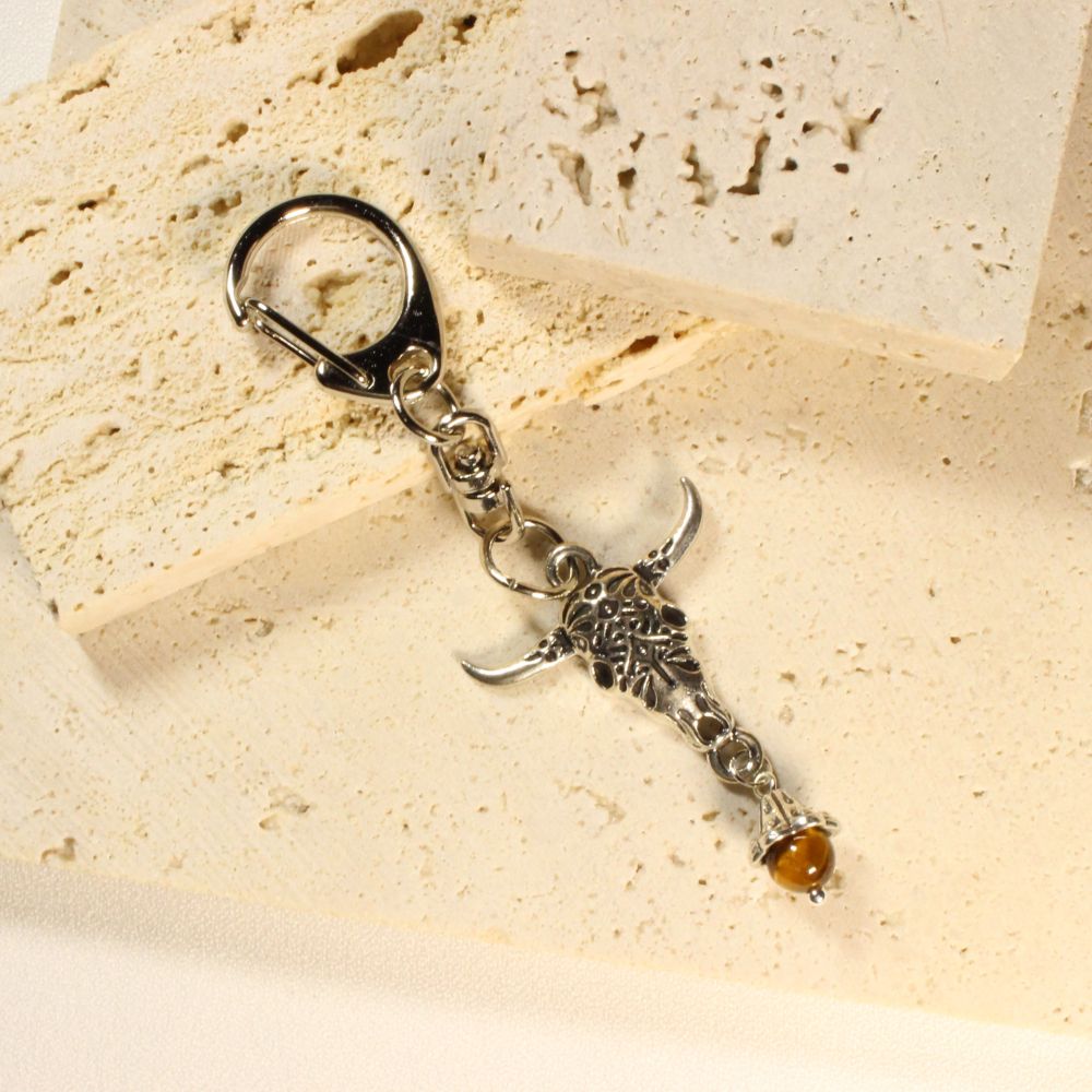 Gothic Bull Keychains with Tiger's eye