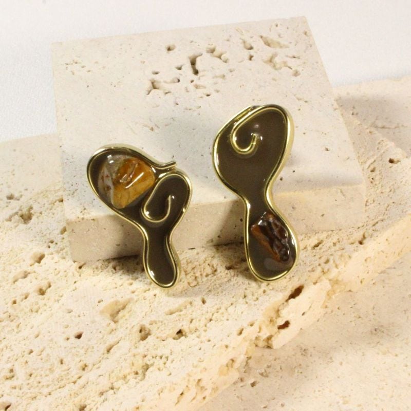 Whorl Earrings for pierced ears with Tiger's eye