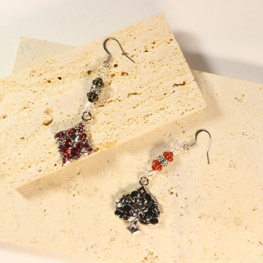 Gothic Diamond & Spade Earrings for pierced ears