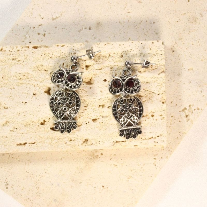 Owls Earrings with Garnet