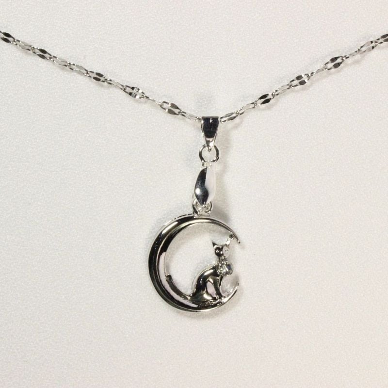 Cat on Crescent Moon Necklaces
