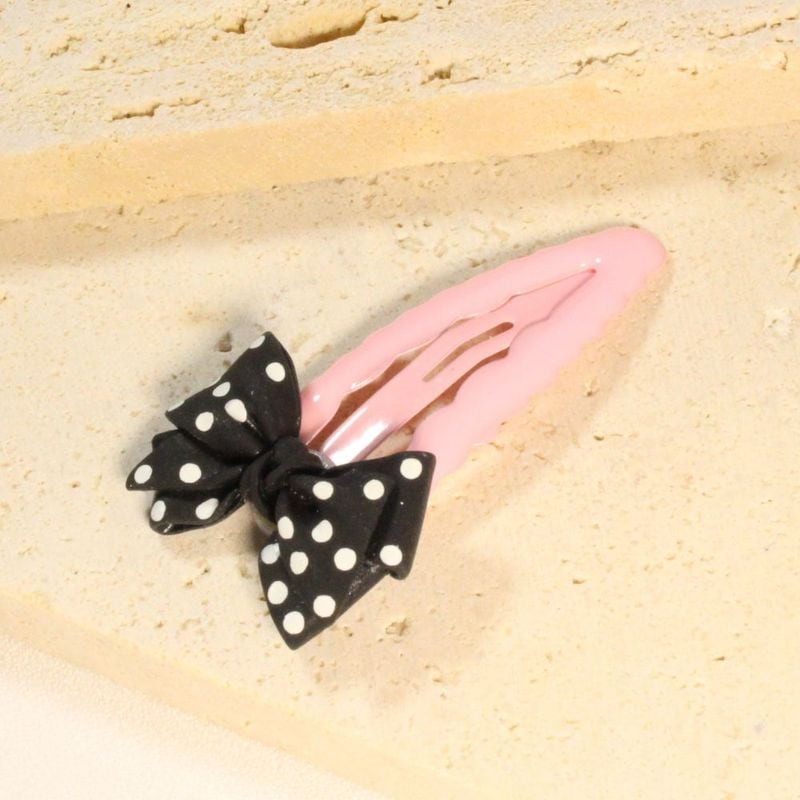 Bow Hair Clips - Black & Pink