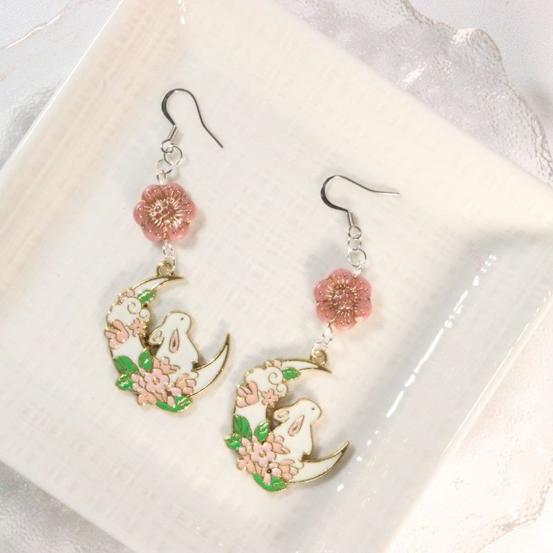 Moon Rabbit Earrings for pierced ears